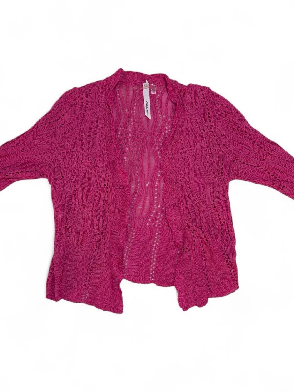 Open-Front Fuchsia Knit Cardigan Sweater
